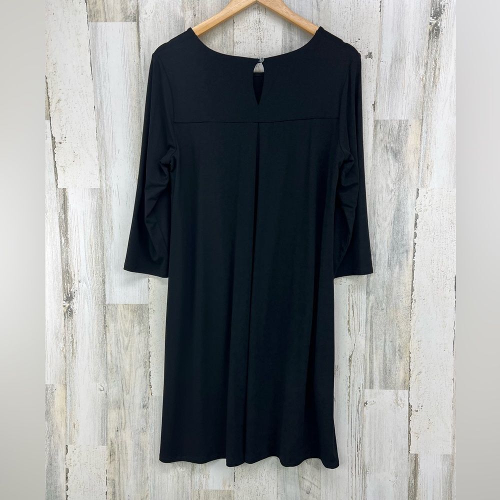 J.Jill Wearever Collection Black Knit Pleat Back 3/4 Sleeve Dress Womens Medium - Picture 4 of 7